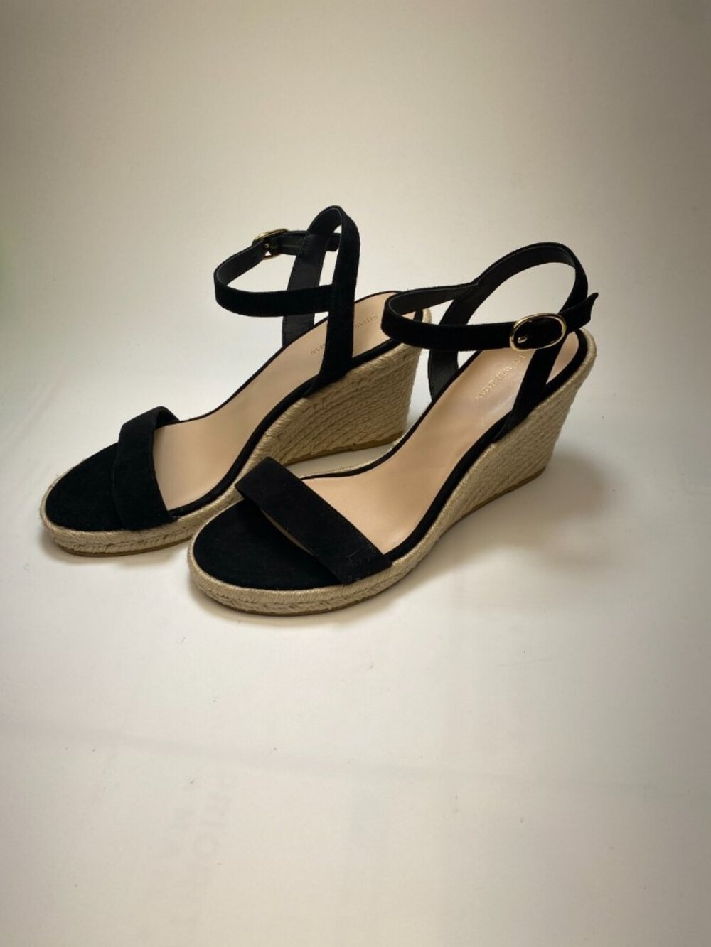 Stuart Weitzman Women's Teddi Black Suede Espadrille Wedge Heel Sandals Sz 10.5